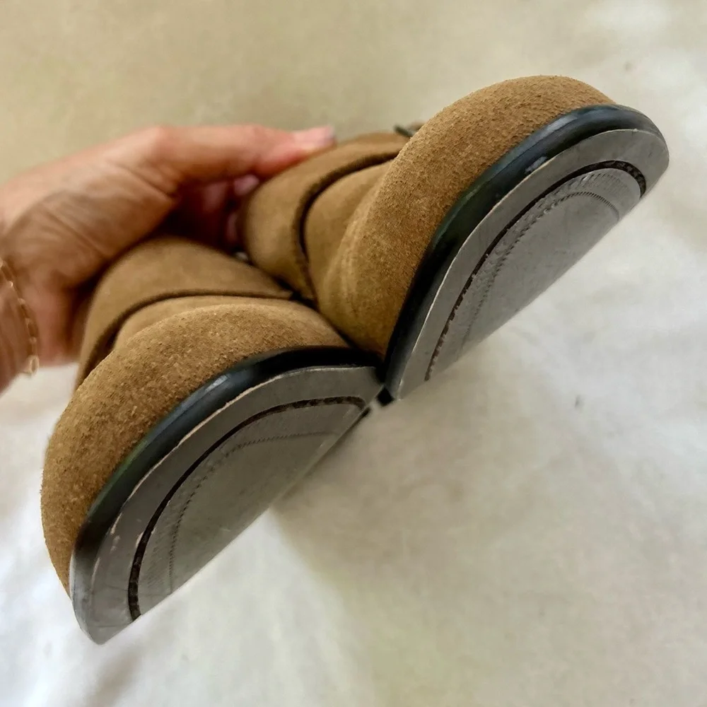 Banana Republic Double Monk Strap Tan Mens Size 8 Shoes Suede Oxfords Flats EUC